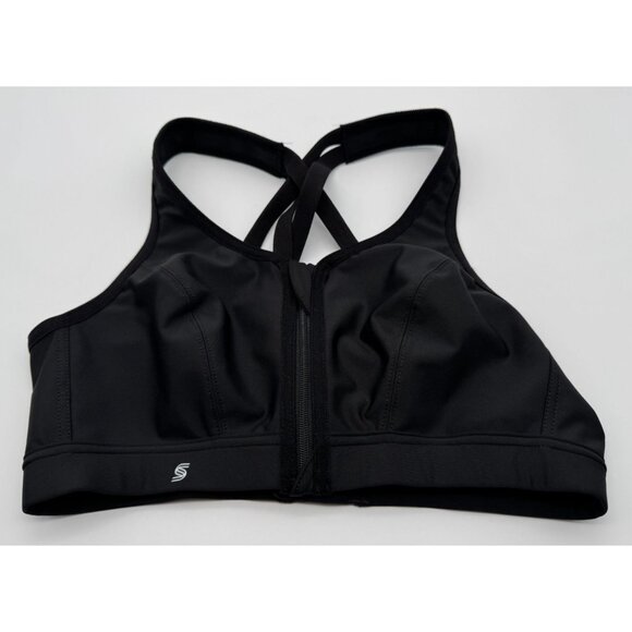 Glamorise Sport Zip Up Front Closure Sports Bra 9266 Black Wireless Strappy 34C - Picture 3 of 7